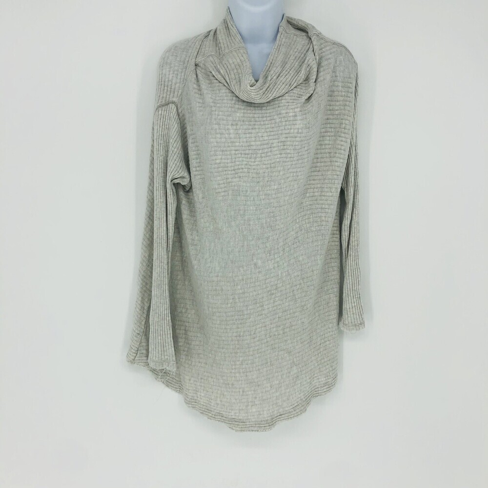 Free People Light Gray Lover Ribbed Slit Back Mock Neck Thermal Oversized Small